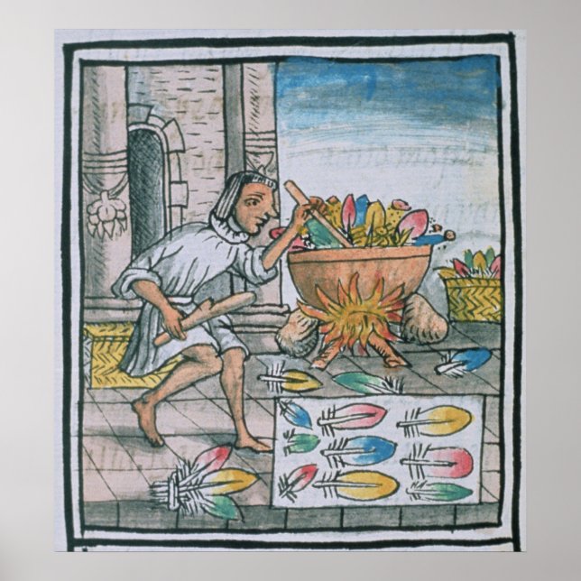 Aztec artisans dyeing feathers poster (Vorne)