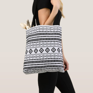 Aztec Black auf weißem Mixed Motiv-Muster Tasche