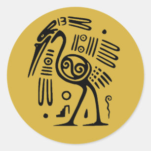 Aztec Black Heron im mexikanischen Stil Runder Aufkleber