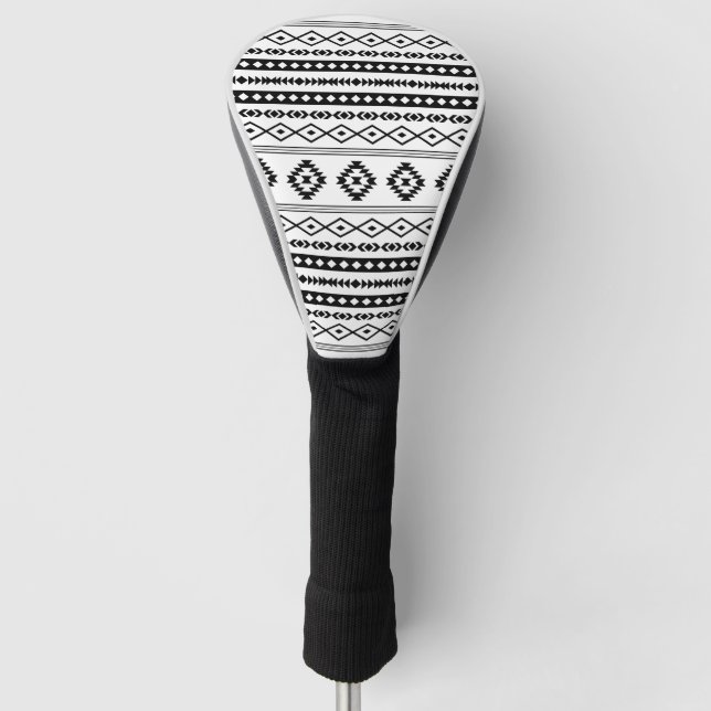 Aztec Black on White Mixed Motifs Pattern Golf Headcover (Vorderseite)