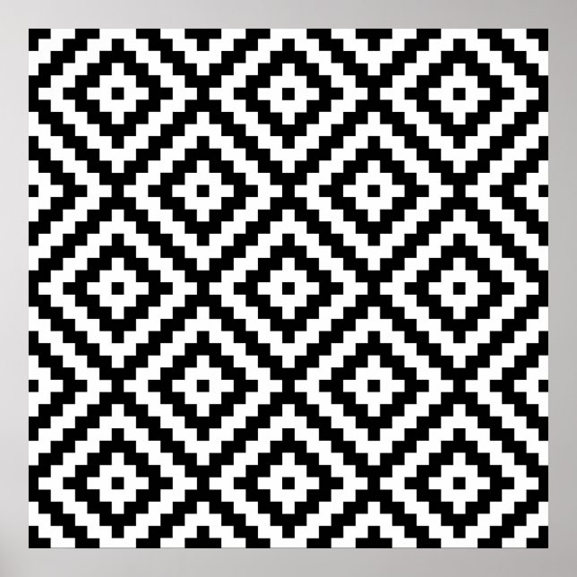 Aztec Block Symbol Big Ptn Black & White II Poster (Vorne)