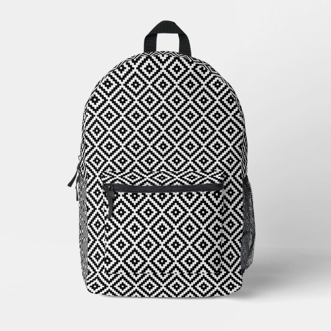 Aztec Blockmuster Schwarz+Weiß I Bedruckter Rucksack (Vorderseite)