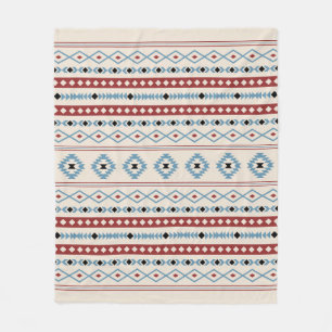 Aztec Blue Red Black Cream Mixed Motifs Muster Fleecedecke