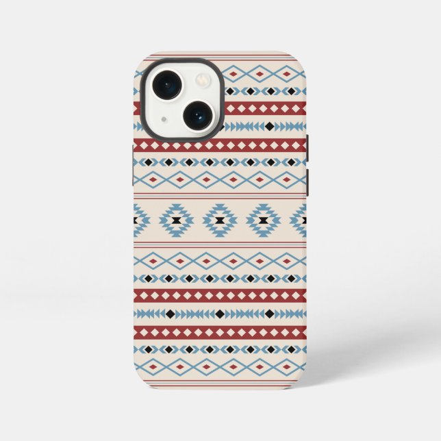 Aztec Blue Red Black Cream Mixed Motifs Muster iPhone 13 Mini Hülle (Rückseite)