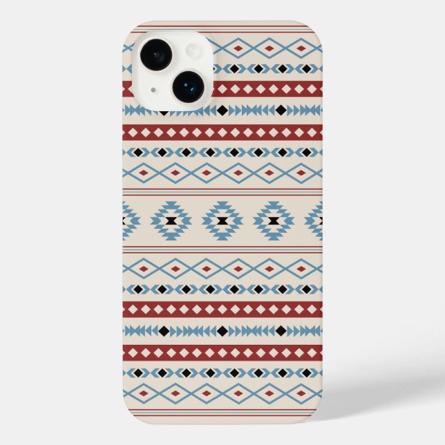 Aztec Blue Red Black Cream Mixed Motifs Muster iPhone 14 Plus Hülle (Rückseite)