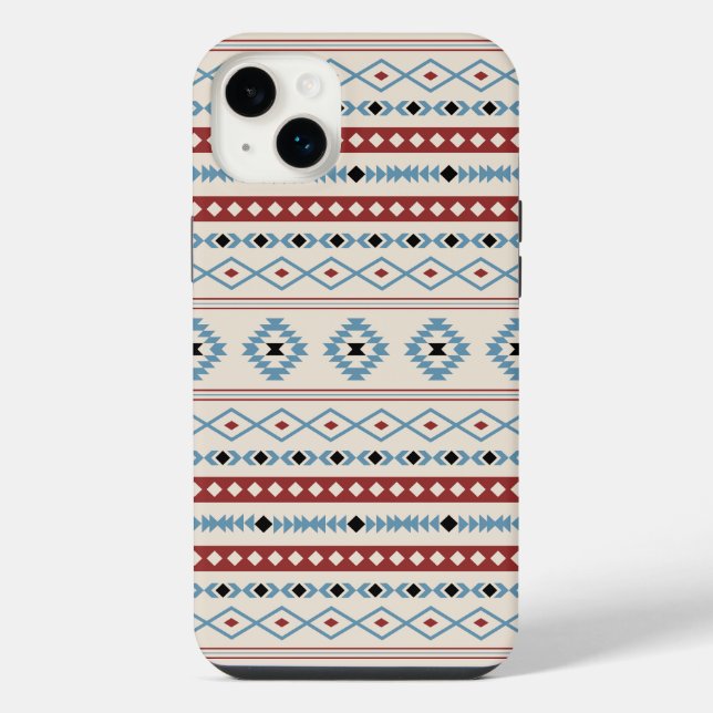 Aztec Blue Red Black Cream Mixed Motifs Muster iPhone 14 Plus Hülle (Rückseite)