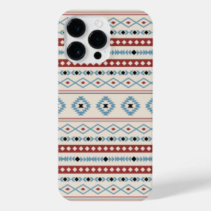 Aztec Blue Red Black Cream Mixed Motifs Muster iPhone 14 Pro Max Hülle