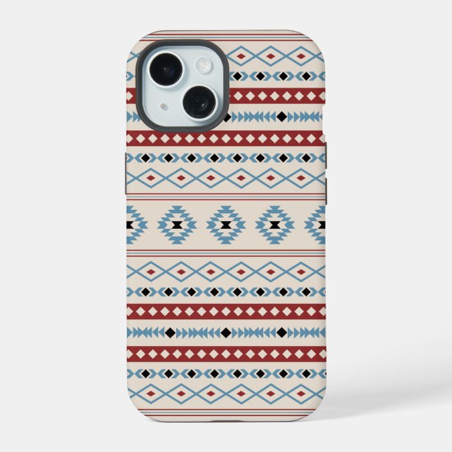 Aztec Blue Red Black Cream Mixed Motifs Muster iPhone 15 Hülle (Rückseite)