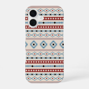 Aztec Blue Red Black Cream Mixed Motifs Muster iPhone 16 Hülle