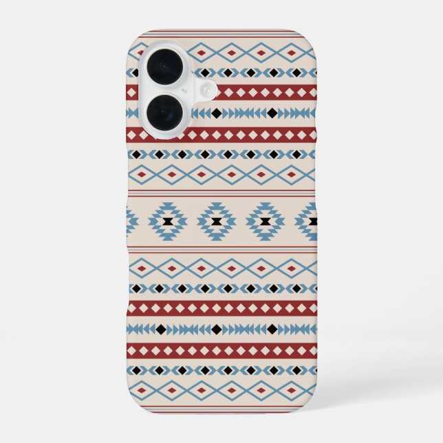 Aztec Blue Red Black Cream Mixed Motifs Muster iPhone 16 Hülle (Rückseite)
