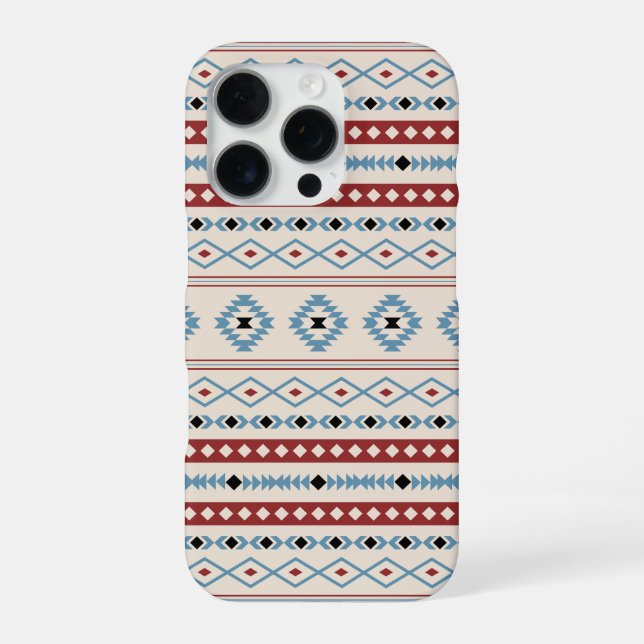 Aztec Blue Red Black Cream Mixed Motifs Muster iPhone 16 Pro Hülle (Rückseite)