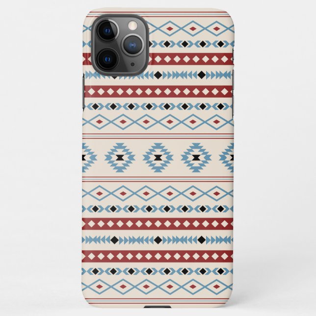Aztec Blue Red Black Cream Mixed Motifs Muster iPhone Hülle (Rückseite)