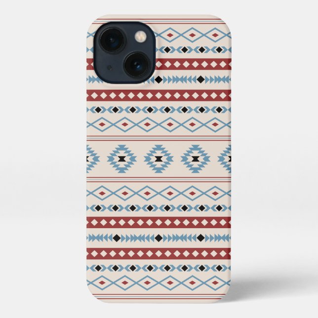 Aztec Blue Red Black Cream Mixed Motifs Muster iPhone Hülle (Rückseite)