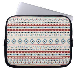 Aztec Blue Red Black Cream Mixed Motifs Muster Laptopschutzhülle