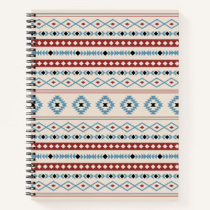 Aztec Blue Red Black Cream Mixed Motifs Muster Notizbuch