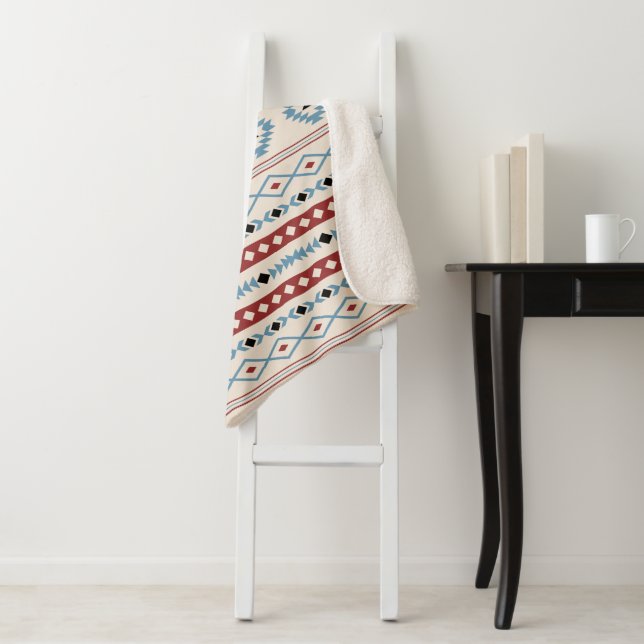 Aztec Blue Red Black Cream Mixed Motifs Muster Sherpadecke (Beispiel)