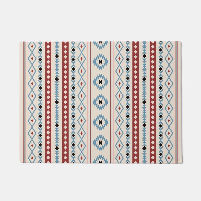 Aztec Blue Red Black Cream Mixed Motifs V Muster Fußmatte (Vorderseite)