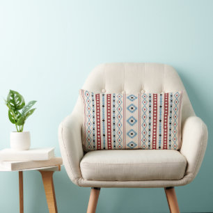 Aztec Blue Red Black Cream Mixed Motifs V Muster Lendenkissen