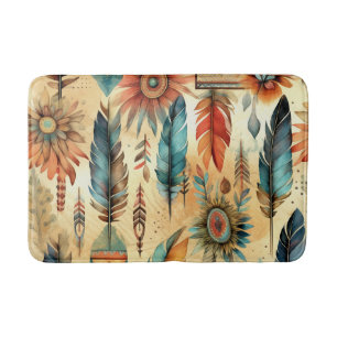 Aztec Boho Tribal Blue Feathers Badematte