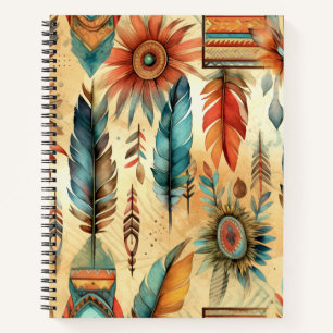 Aztec Boho Tribal Blue Feathers Notizbuch
