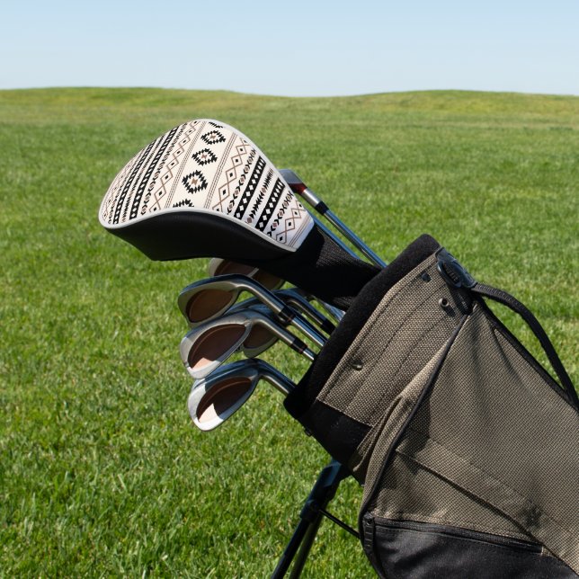 Aztec Brown Black Cream Mixed Motifs Muster Golf Headcover (In SItu)