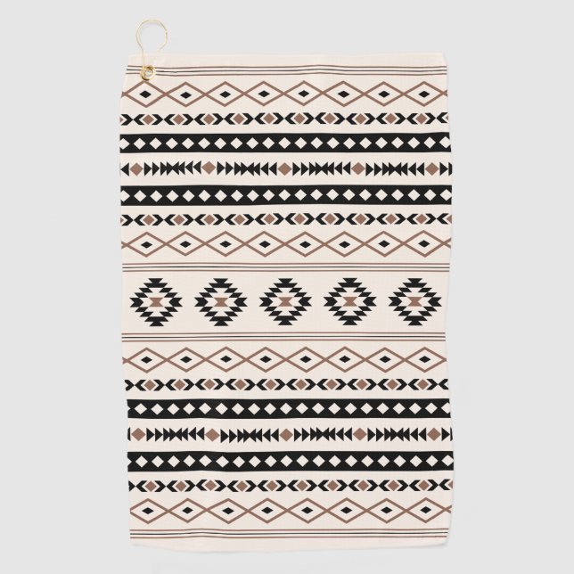 Aztec Brown Black Cream Mixed Motifs Muster Golfhandtuch (Vorderseite)