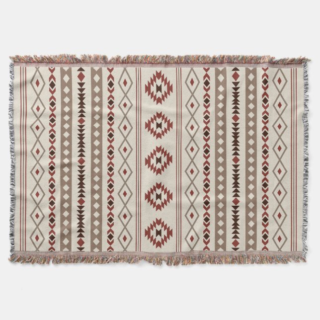 Aztec Browns Rust Cream Mixed Motifs V Muster Decke (Vorderseite)
