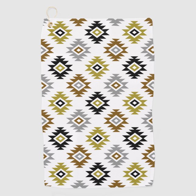 Aztec BW Bronze Grau Gold Symbol auf weißem Muster Golfhandtuch (Vorderseite)