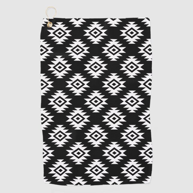 Aztec BW-Symbol auf schwarzem Muster Golfhandtuch (Vorderseite)