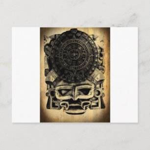 Aztec Calendar Design Maske Mexicaner Sonnenstein Postkarte