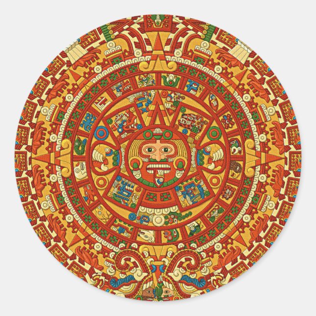 Aztec Calendar Stone oder Sun Stone von Mexiko. Runder Aufkleber (Vorderseite)