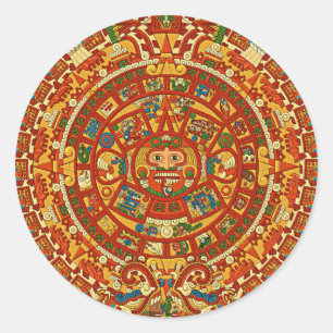 Aztec Calendar Stone oder Sun Stone von Mexiko. Runder Aufkleber
