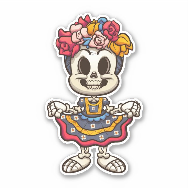 Aztec Catrina Skeleton Aufkleber (Vorderseite)