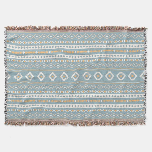 Aztec Cream Orange Blue Mixed Motif H Muster Decke (Vorderseite)
