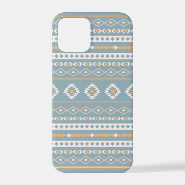 Aztec Cream Orange Blue Mixed Motif Muster iPhone 12 Pro Hülle (Rückseite)