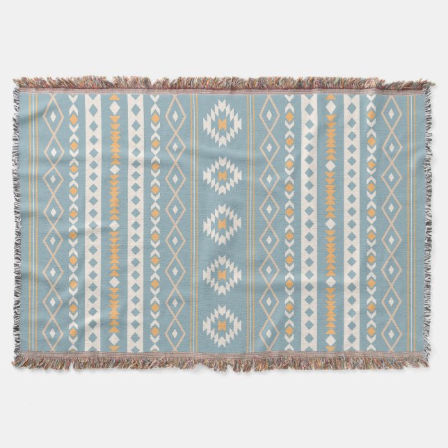 Aztec Cream Orange Blue Mixed Motif V Muster Decke (Vorderseite)