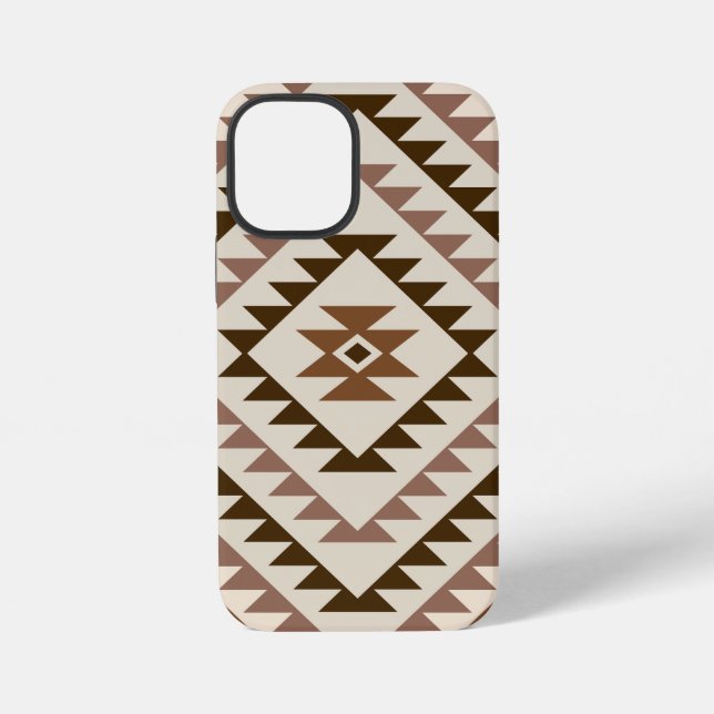 Aztec-Diamant-Muster-Design Braun+Creme iPhone 12 Mini Hülle (Rückseite)