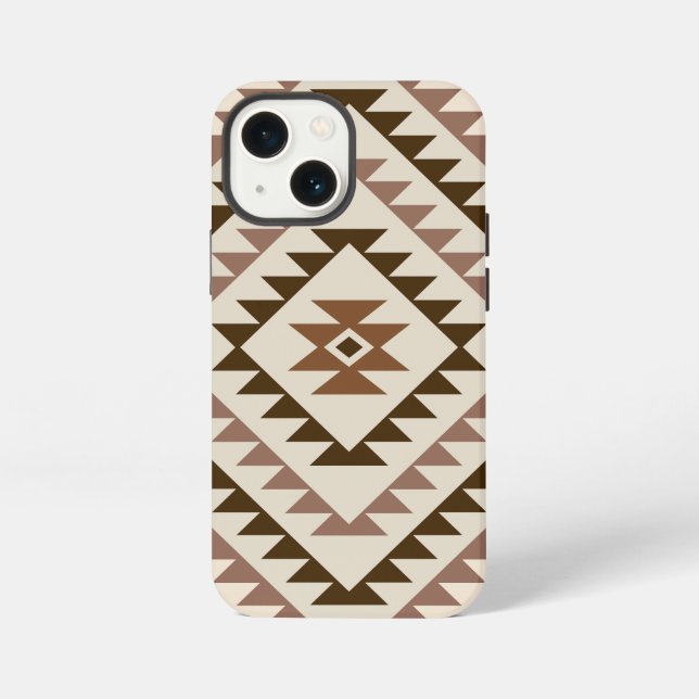 Aztec-Diamant-Muster-Design Braun+Creme iPhone 13 Mini Hülle (Rückseite)