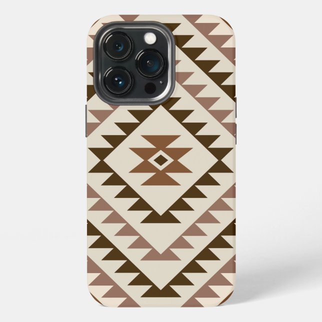 Aztec-Diamant-Muster-Design Braun+Creme iPhone 13 Pro Hülle (Hinten)
