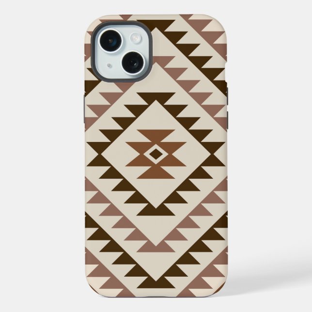 Aztec-Diamant-Muster-Design Braun+Creme iPhone 15 Plus Hülle (Rückseite)