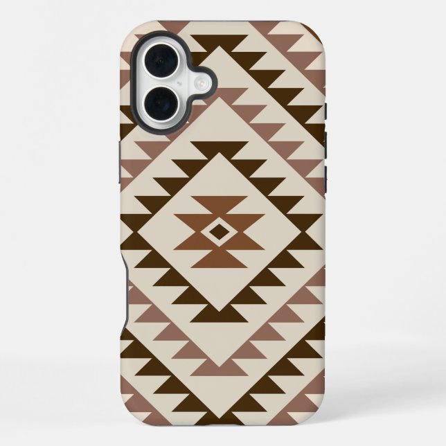 Aztec-Diamant-Muster-Design Braun+Creme iPhone 16 Plus Hülle (Rückseite)