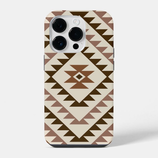 Aztec-Diamantmotiv-Design Braun+Creme iPhone 14 Pro Hülle (Rückseite)