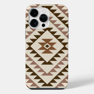 Aztec-Diamantmotiv-Design Braun+Creme iPhone 14 Pro Max Hülle