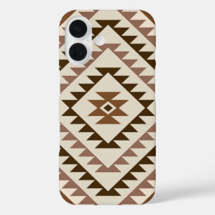 Aztec-Diamantmotiv-Design Braun+Creme iPhone 16 Hülle