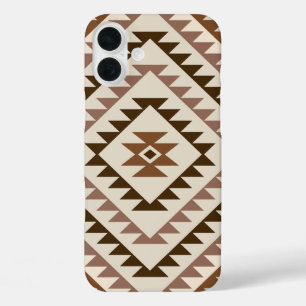 Aztec-Diamantmotiv-Design Braun+Creme iPhone 16 Plus Hülle
