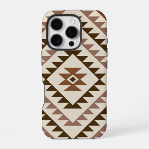 Aztec-Diamantmotiv-Design Braun+Creme iPhone 16 Pro Hülle