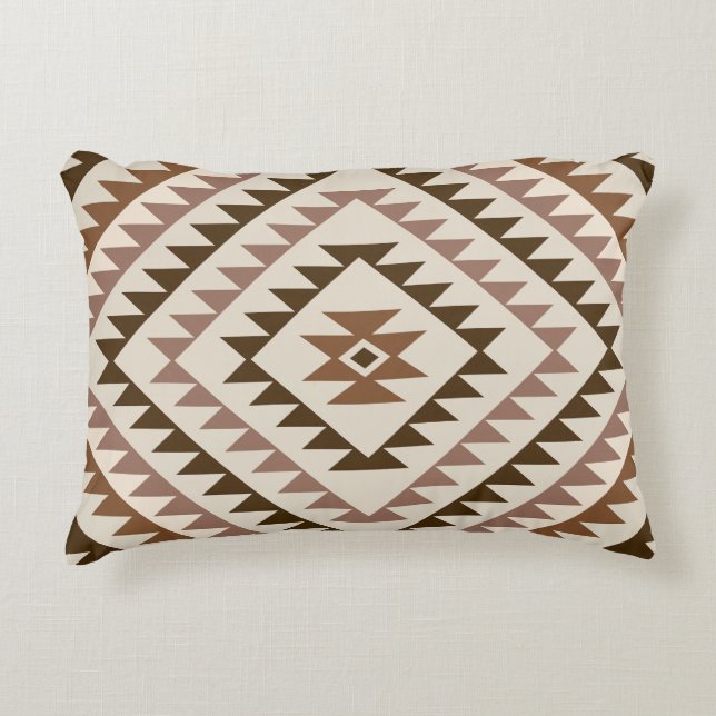 Aztec-Diamantmuster-Design Braun+Creme Dekokissen (Vorderseite)