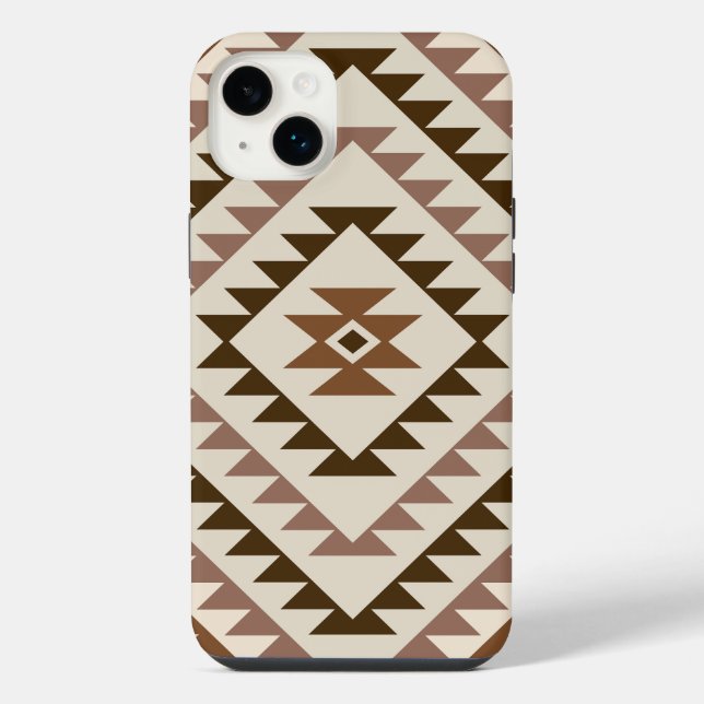 Aztec-Diamantmuster-Design Braun+Creme iPhone 14 Plus Hülle (Rückseite)