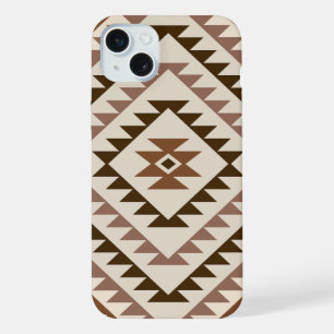 Aztec-Diamantmuster-Design Braun+Creme iPhone 15 Plus Hülle