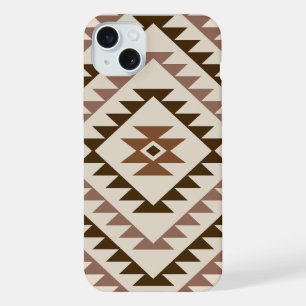 Aztec-Diamantmuster-Design Braun+Creme iPhone 15 Plus Hülle